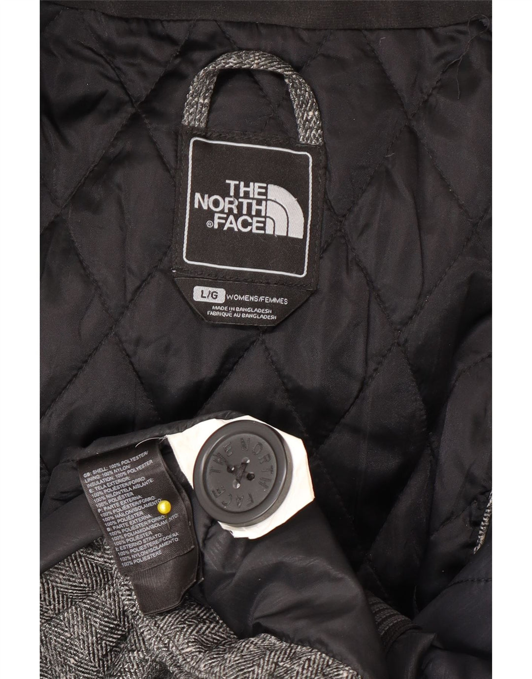 The North Face Damen Bomberjacke mit Kapuze, UK 16, Größe L, grau, Fischgrätenmuster