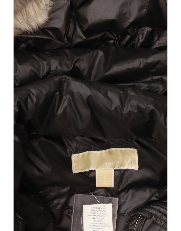 Michael Kors Wattierter Damenmantel mit Kapuze, UK 10, Small, graues Nylon