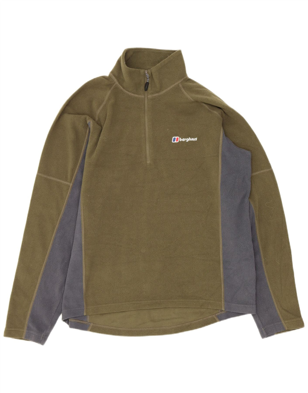 Berghaus Herren-Fleecepullover mit Reißverschluss am Hals, mittleres Khaki, Farbblock-Polyester