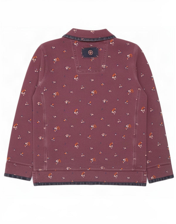 Fat Face Damen-Sweatshirt mit Reißverschluss am Hals, UK 14, Größe L, Lila, Blumenmuster, Baumwolle