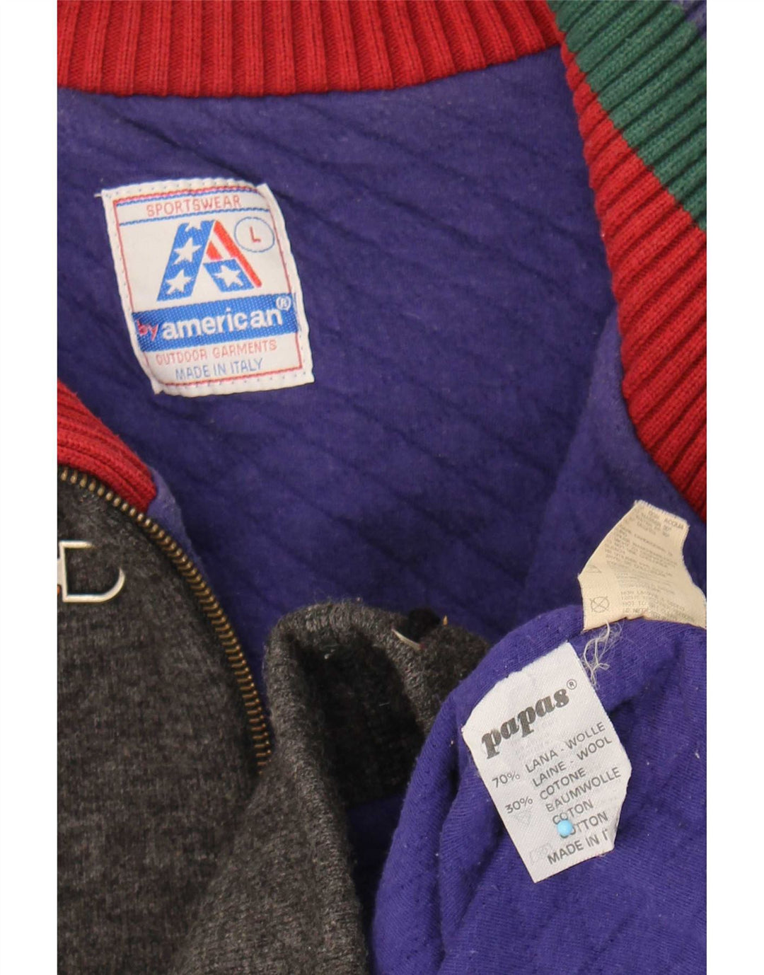 By American Herren-Strick-Anorakjacke, große graue Colourblock-Wolle