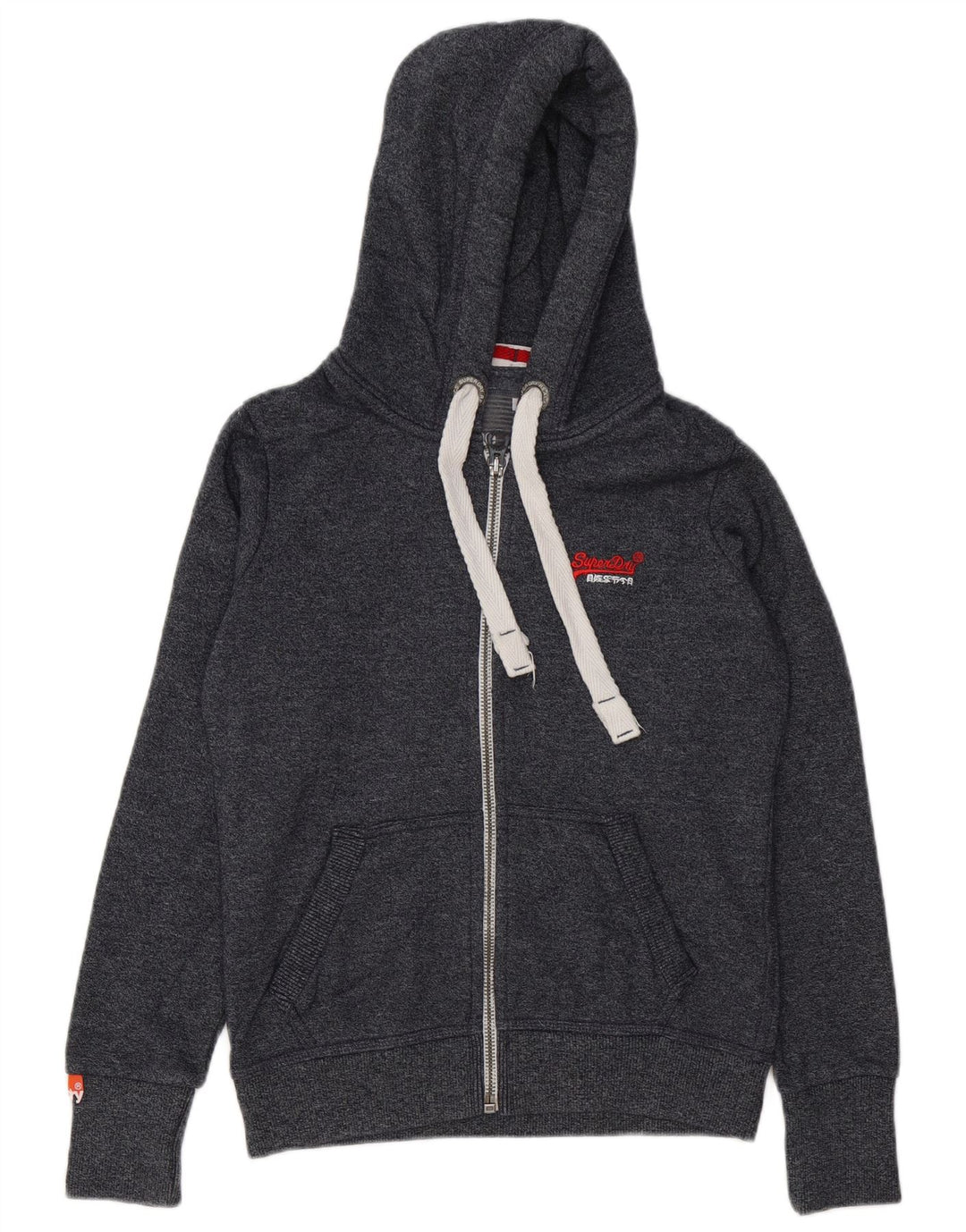 Superdry Herren-Kapuzenpullover mit Reißverschluss, mittelgrau gefleckte Baumwolle