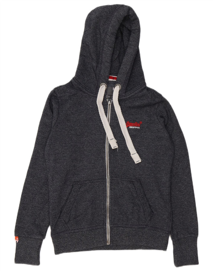 Superdry Herren-Kapuzenpullover mit Reißverschluss, mittelgrau gefleckte Baumwolle