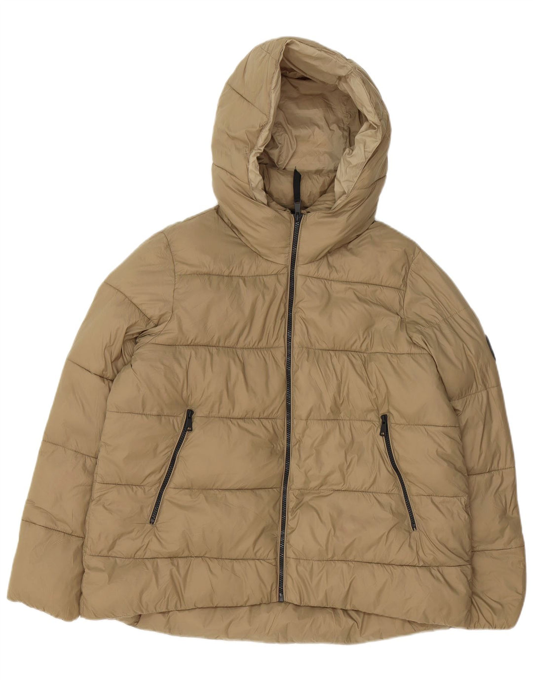 Zara Damen-Jacke mit Kapuze, übergroß, wattiert, UK 16, Größe L, Beige, Polyester