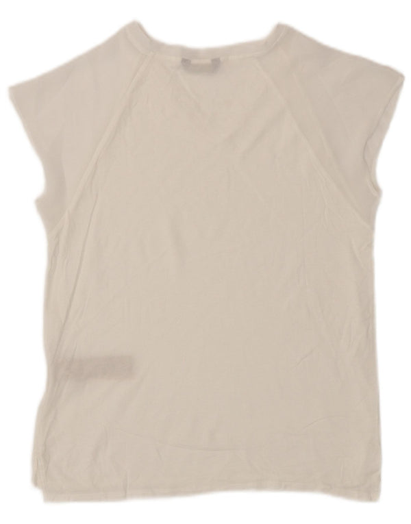 Massimo Dutti Damen T-Shirt Top UK 10 Small Weiß Lyocell