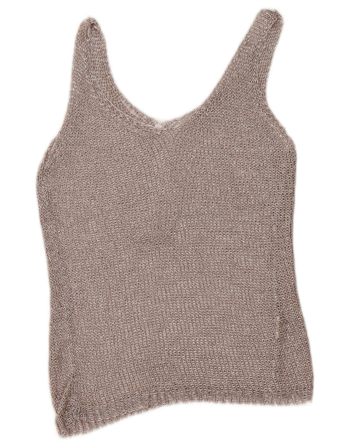 Vintage Damen Häkelweste Top UK 12 Medium Silber