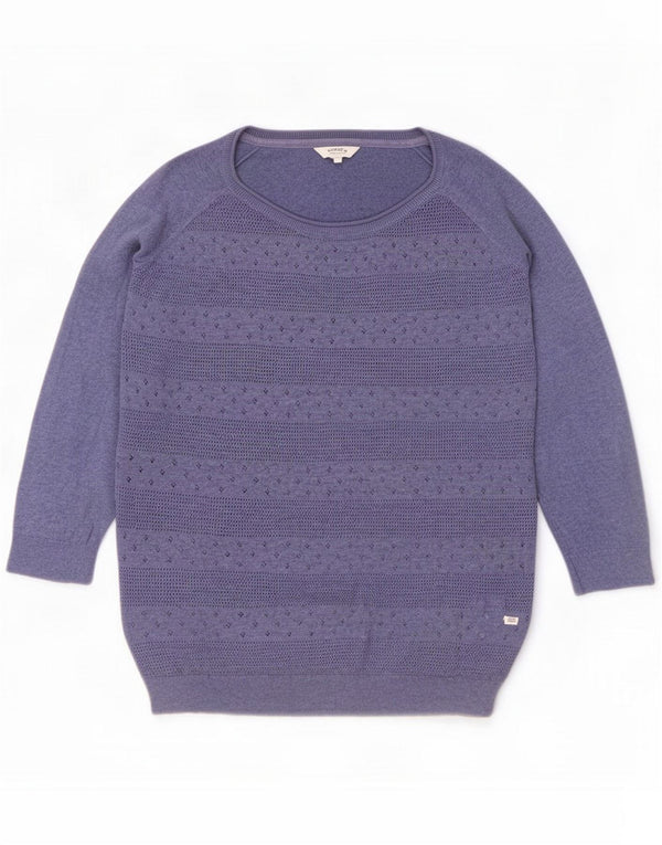 Fat Face Womens 3/4 Sleeve Boat Neck Jumper Sweater UK 12 Medium Blue