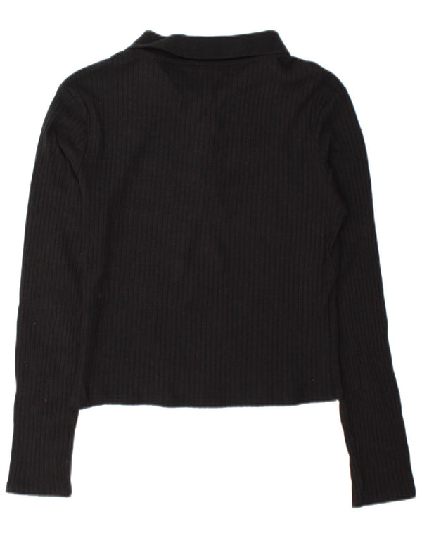 Zara Damen Langarm-Poloshirt UK 16 Large Schwarz