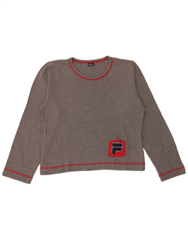 Fila Damen Crop Graphic Top Langarm UK 16 Large Grau