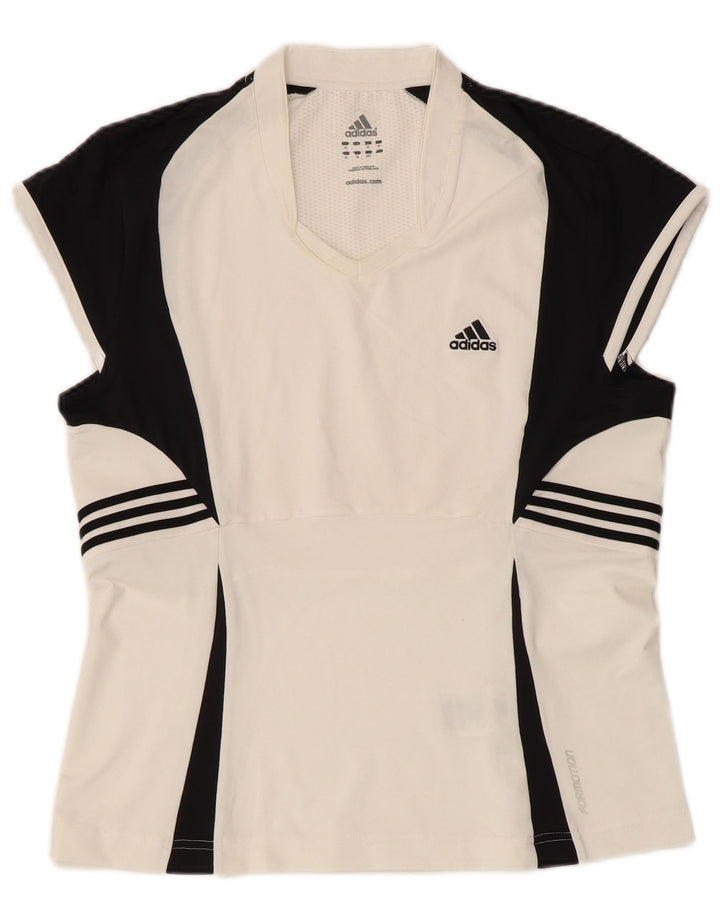 Adidas Damen Climacool T-Shirt Top UK 16 Large Weiß Colourblock Polyester
