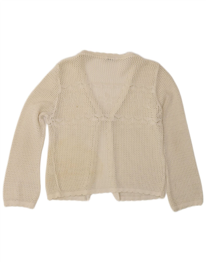 Vintage Damen Häkel-Cardigan-Pullover UK 12 Mittelweiß