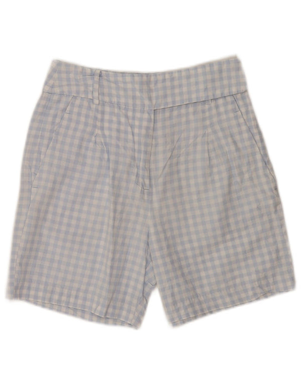 Benetton Damen-Chinoshorts mit hoher Taille, UK 6, Größe S, W26, blaue Gingham-Baumwolle