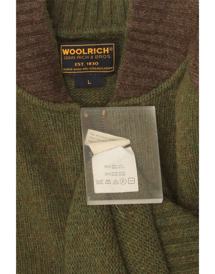 Woolrich Herren-Cardigan mit Grafik, groß, grüne Colourblock-Wolle