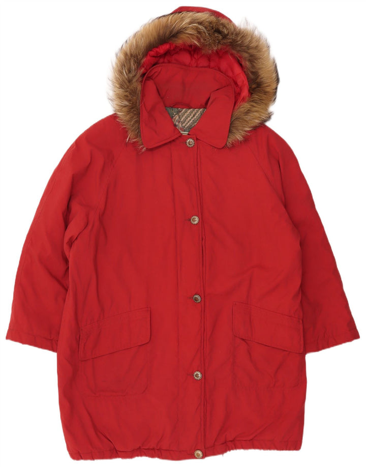 Vintage Damen Parka mit Kapuze, übergroß, Größe 44, Mittelrot
