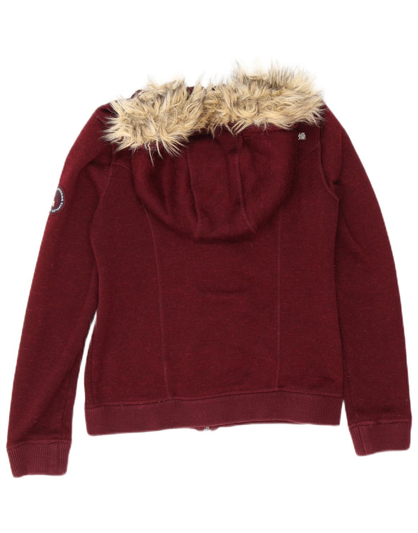 Superdry Womens Zip Hoodie Sweater UK 14 Large Burgundy Polyester