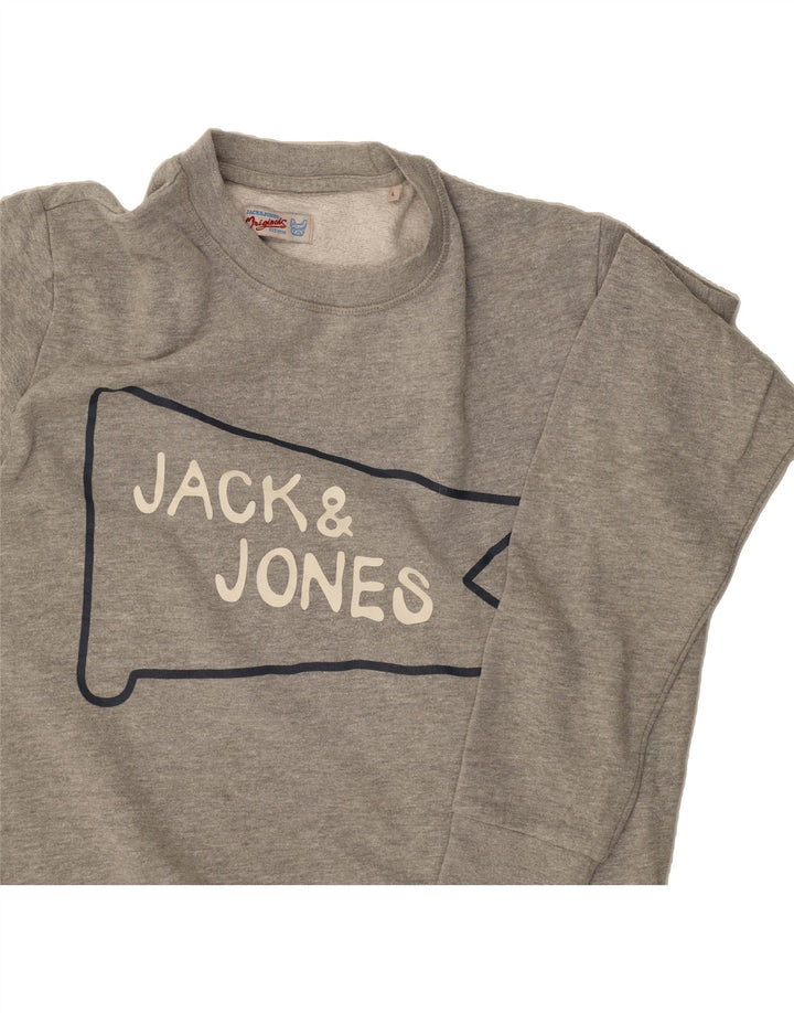 JACK & JONES Mens Graphic Sweatshirt Jumper Large Grey Cotton Vintage Jack & Jones and Second-Hand Jack & Jones from Messina Hembry 