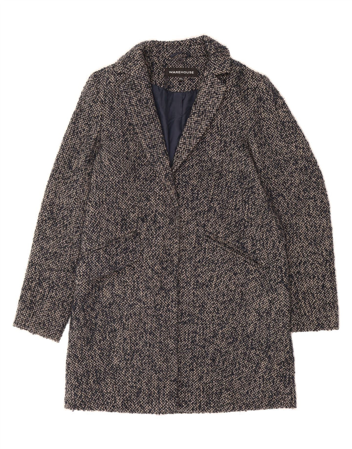 WAREHOUSE Womens Overcoat UK 6 XS Navy Blue Flecked Polyester Vintage Warehouse and Second-Hand Warehouse from Messina Hembry 
