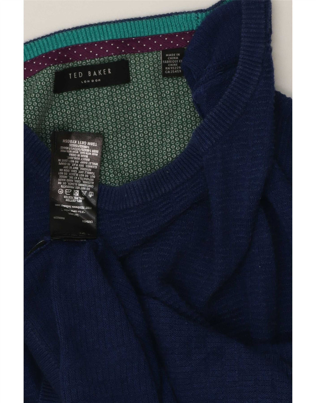 Ted Baker Herren-Pullover mit U-Boot-Ausschnitt, groß, aus blauer Baumwolle