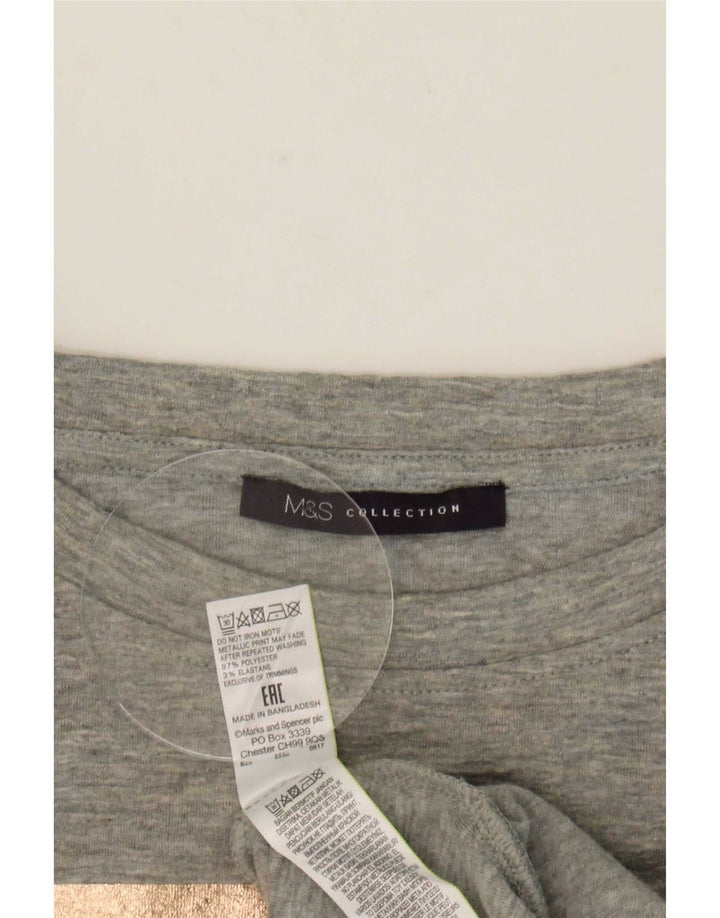 Marks & Spencer Womens Graphic Top Langarm UK 16 Large Grau Farbblock