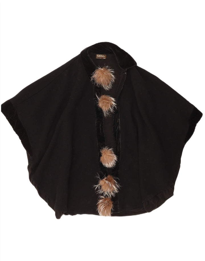 Vintage Damen Übergroßer Cape Mantel Einheitsgröße Schwarz