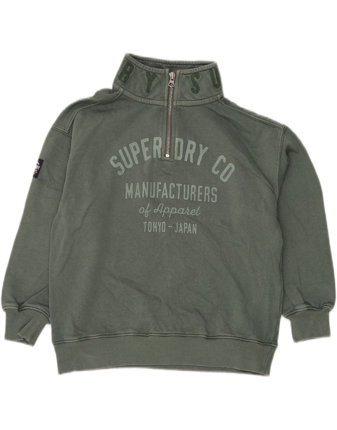 SUPERDRY Jungen-Sweatshirt mit grafischem Reißverschluss am Kragen, 7–8 Jahre, grüne Baumwolle