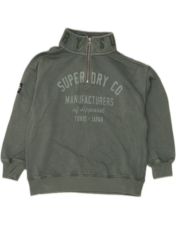 SUPERDRY Jungen-Sweatshirt mit grafischem Reißverschluss am Kragen, 7–8 Jahre, grüne Baumwolle
