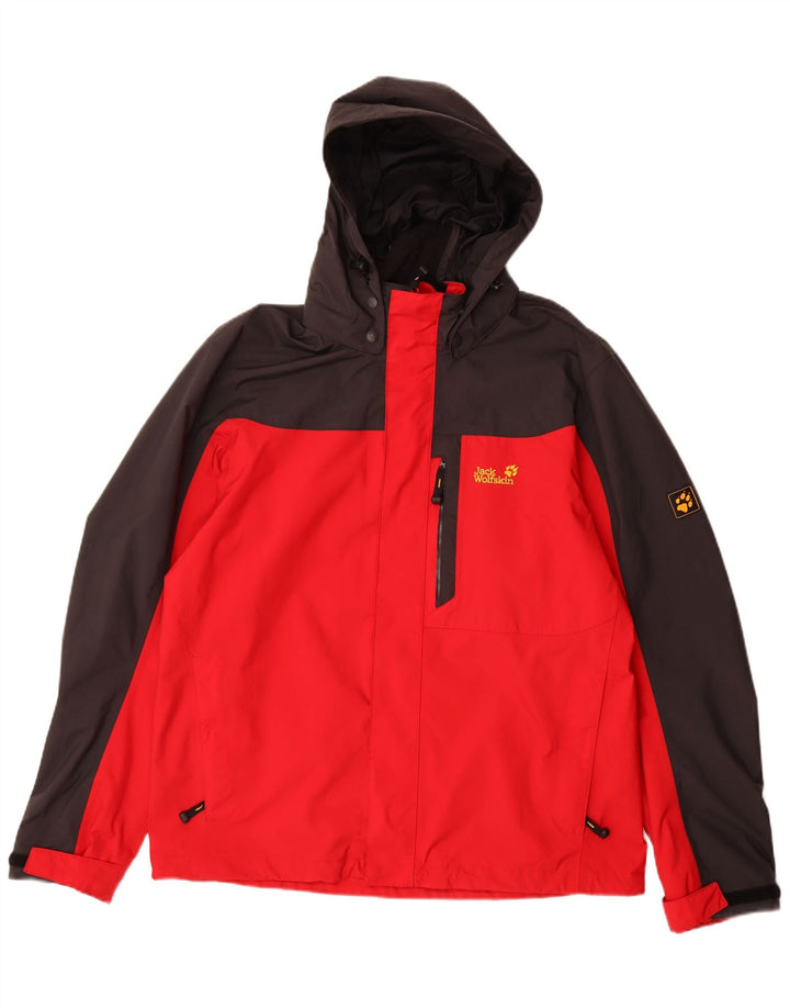 JACK WOLFSKIN Herren-Regenjacke mit Kapuze, UK 40/42, Größe L, Rot, Farbblock
