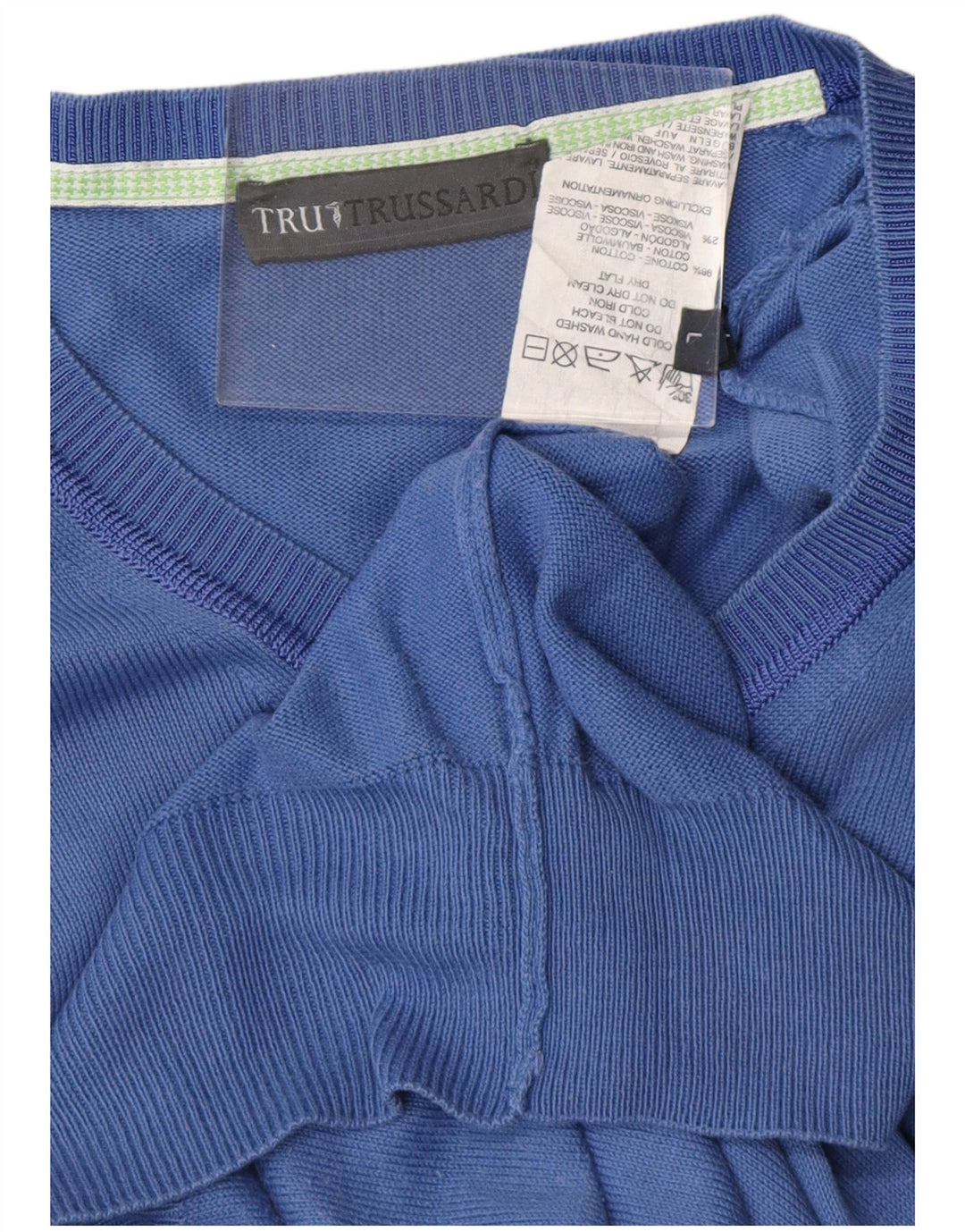 TRUSSARDI Herren-Pullover mit V-Ausschnitt, groß, aus blauer Baumwolle