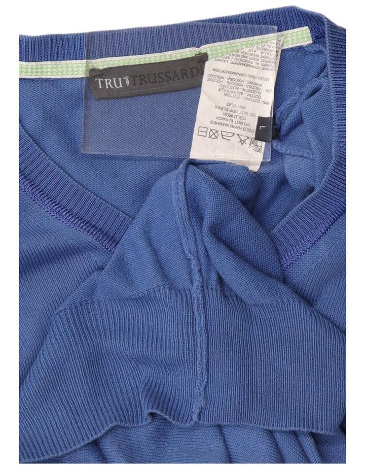 TRUSSARDI Herren-Pullover mit V-Ausschnitt, groß, aus blauer Baumwolle