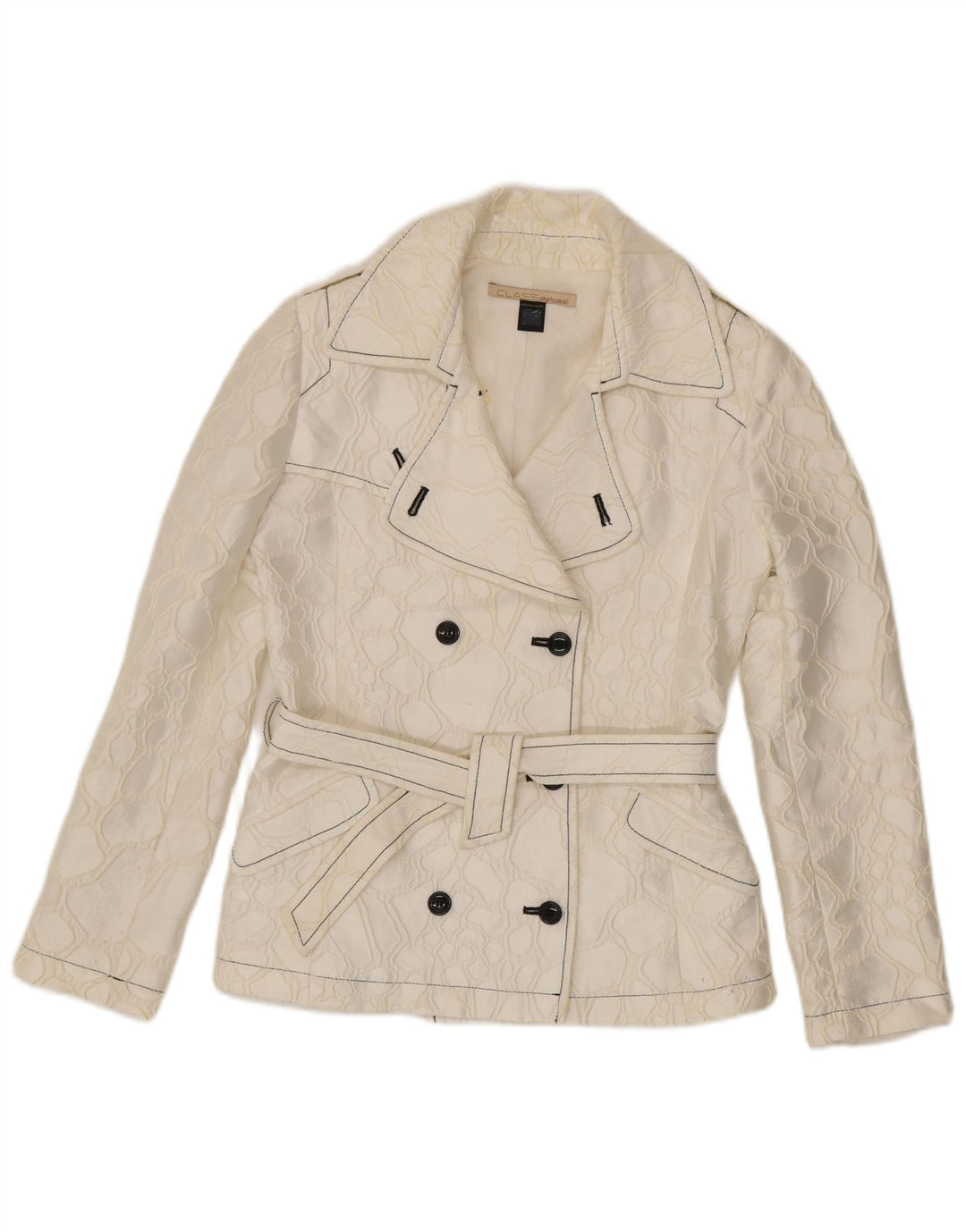 Roberto Cavalli Damen Blazer Jacke IT 42 Medium Off White Geometrisch