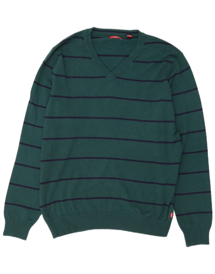 IZOD Herren-Pullover mit V-Ausschnitt, groß, grün gestreift, Baumwolle