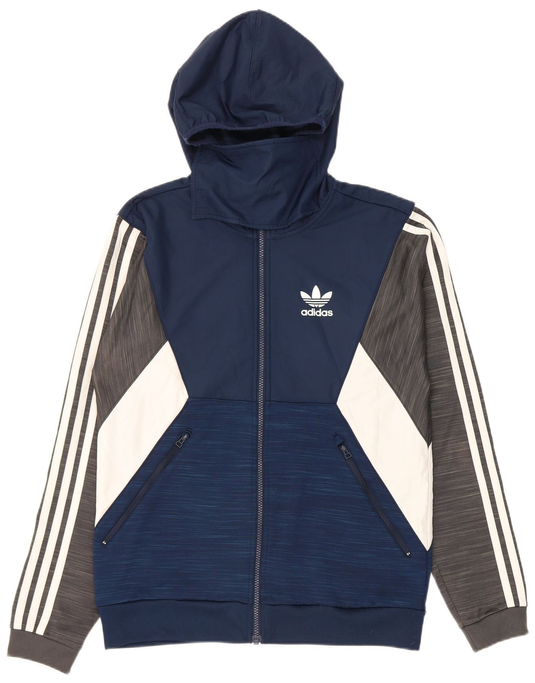 Adidas Herren-Kapuzenpullover mit Reißverschluss, klein, Marineblau, Farbblock-Polyester