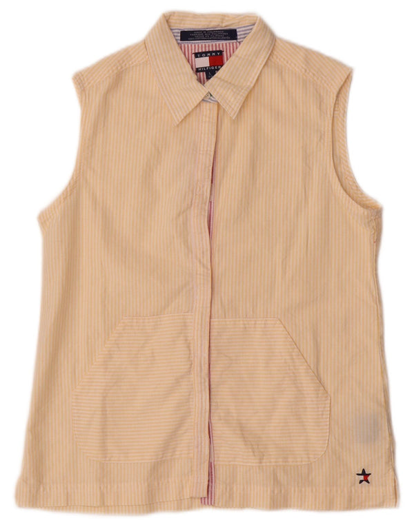 Tommy Hilfiger Damen ärmelloses Hemd UK 14 Große gelbe Nadelstreifen-Baumwolle