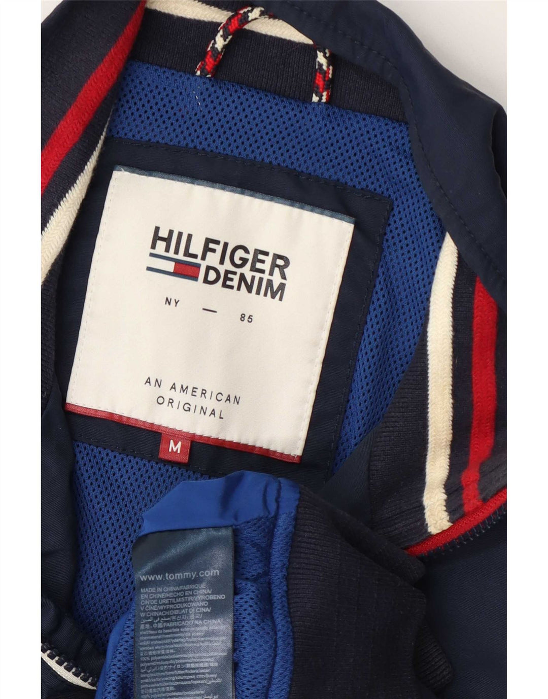 Tommy Hilfiger Herren Bomberjacke UK 38 Medium Navy Blue Gestreiftes Polyamid