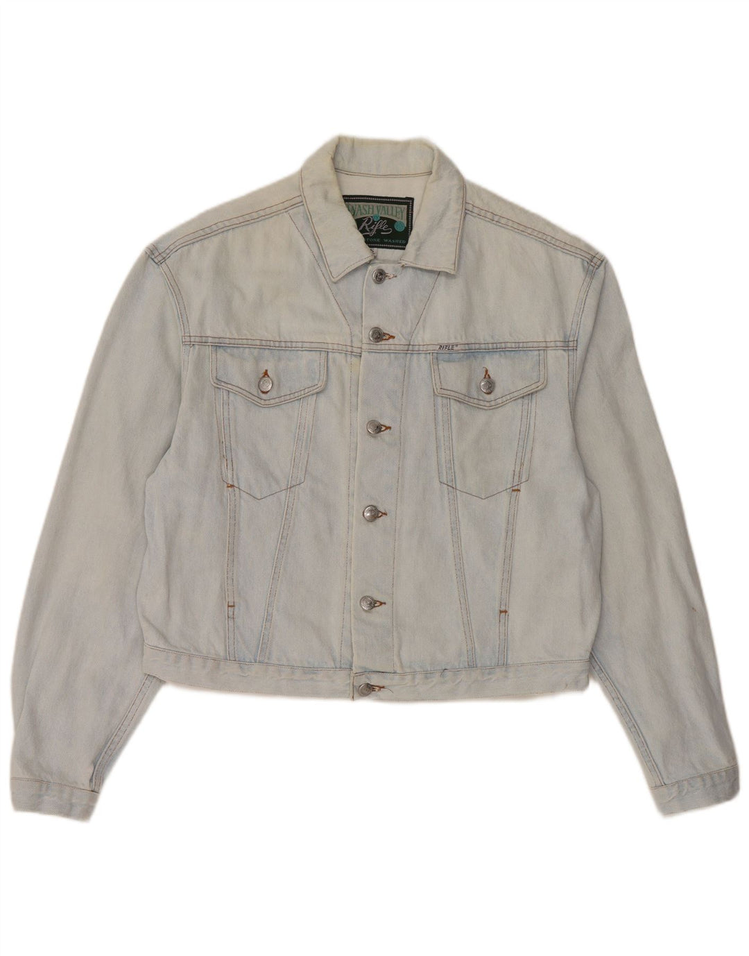 RIFLE Damen Crop Oversized Jeansjacke UK 10 Small Blau Baumwolle