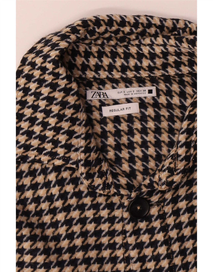 Zara Herren-Overshirt-Hemd mit normaler Passform, kleiner brauner Hahnentrittmuster