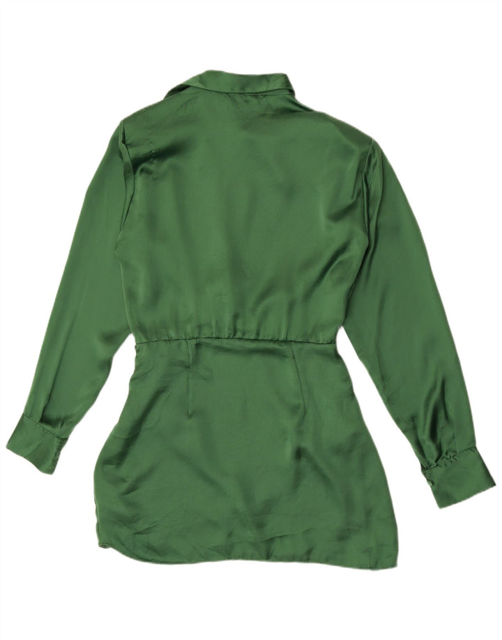 Zara Damen Langarm-Hemdkleid UK 12 Mittelgrünes Polyester