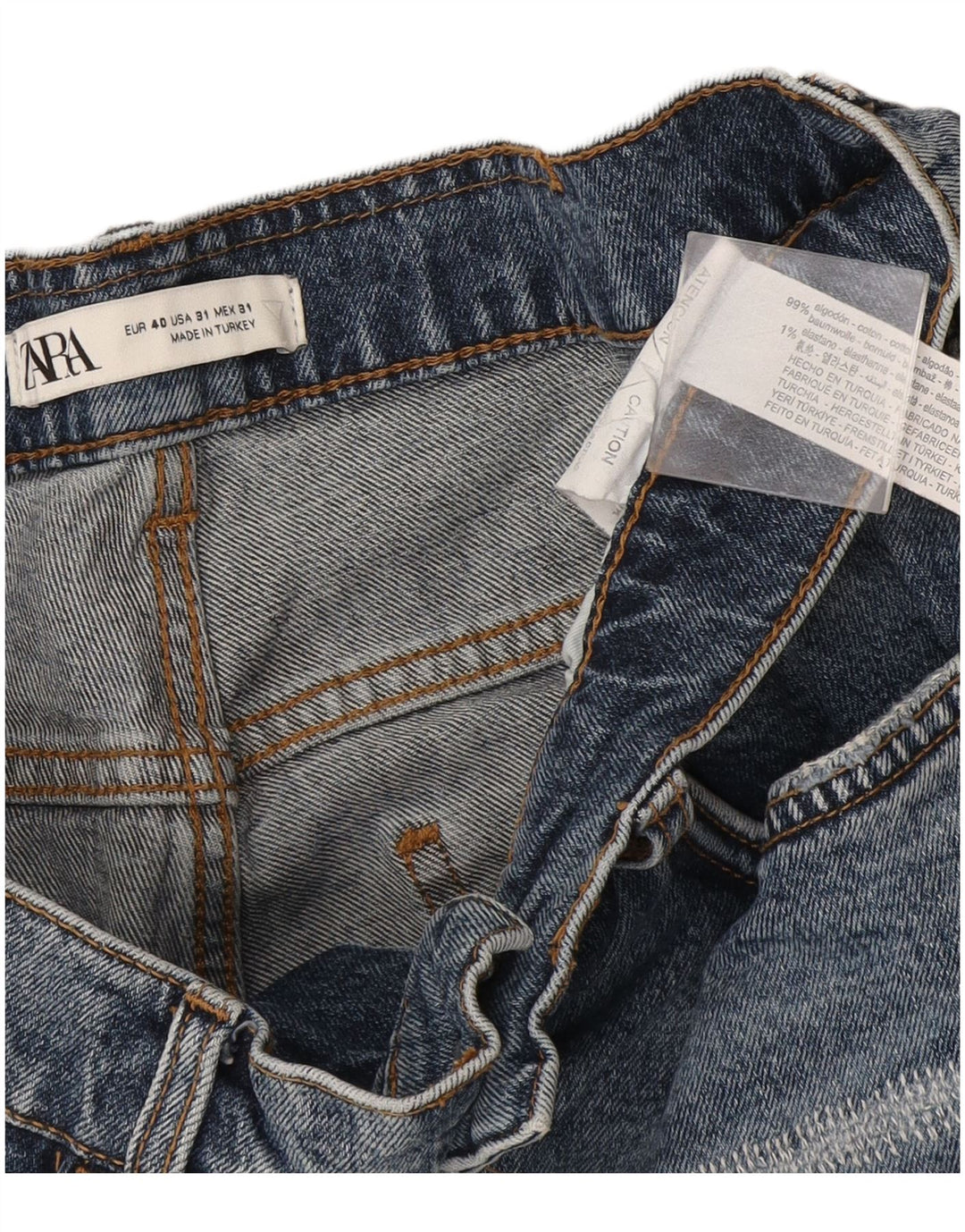 Zara Herren Distressed Denim Shorts EU 40 Medium W31 Blaue Baumwolle