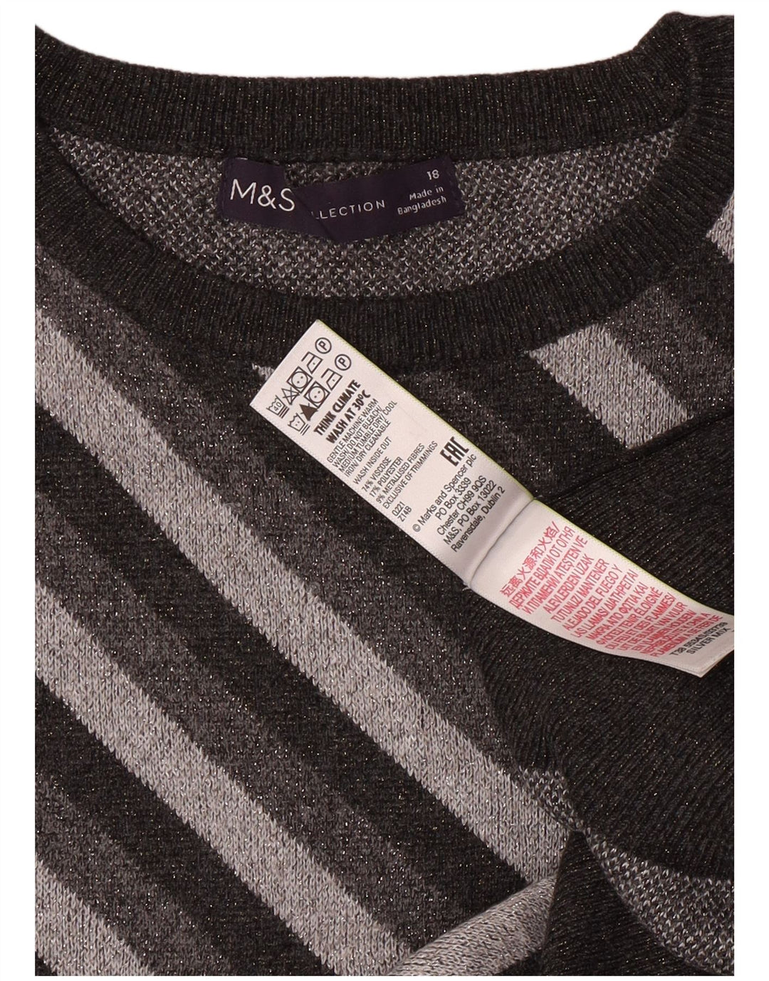 MARKS & SPENCER Damen Pullover mit Rundhalsausschnitt UK 18 XL Grau gestreift