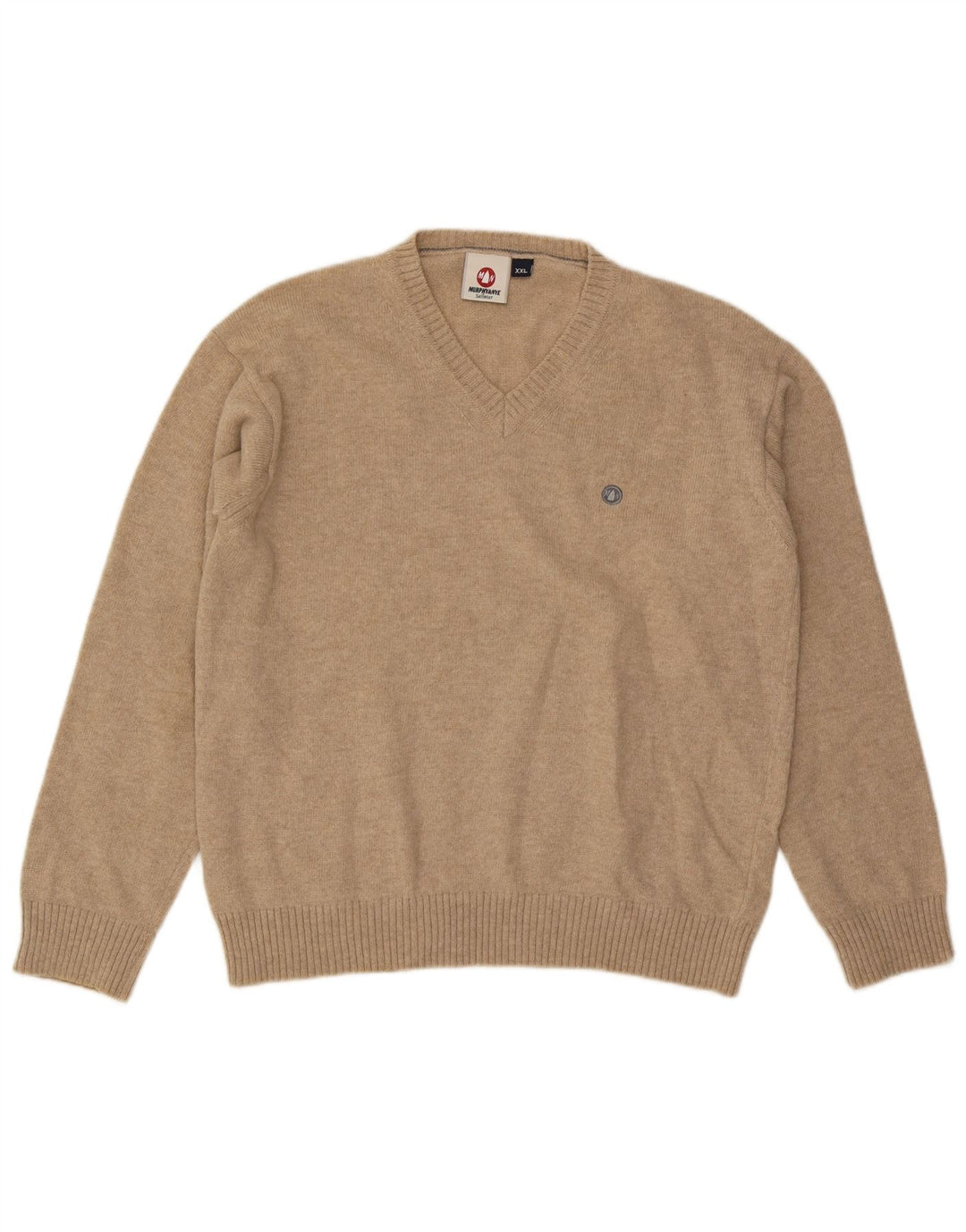 Murphy & Nye Herren-Pullover mit V-Ausschnitt, 2XL, beige Wolle