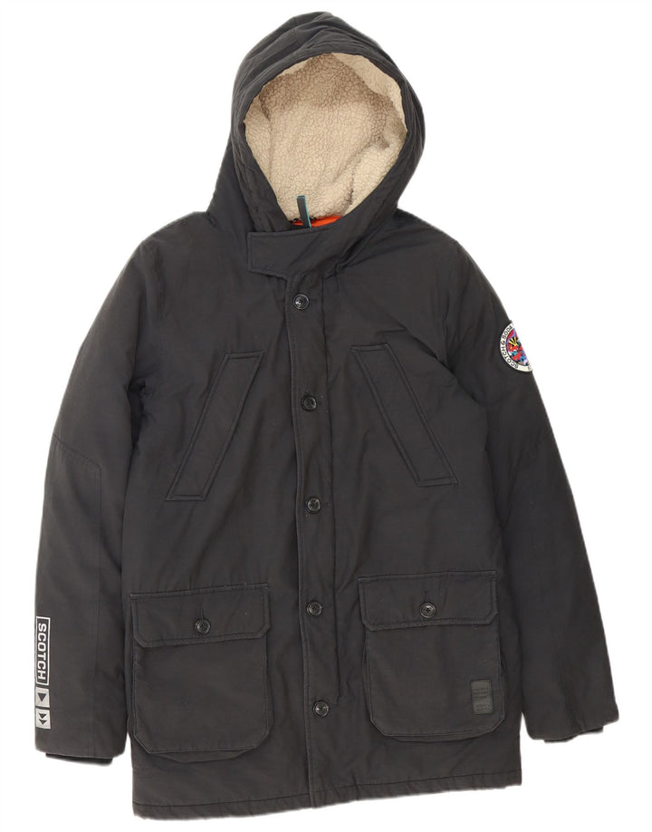Scotch & Soda Wattierte Jungenjacke mit Kapuze, 15–16 Jahre, graues Polyester