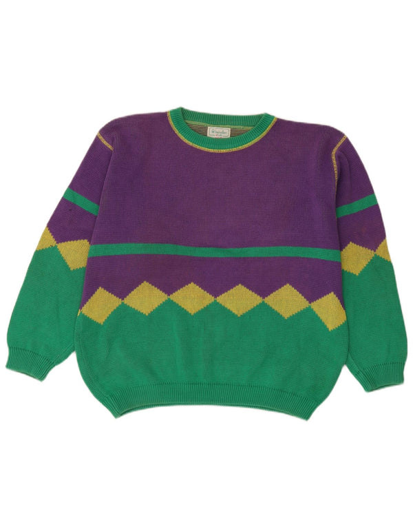 Benetton Damen-Pullover mit U-Boot-Ausschnitt IT 48 XL Lila Colourblock-Baumwolle