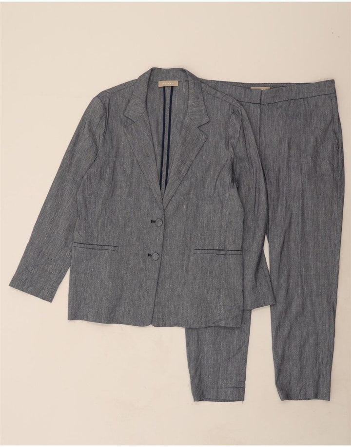 STEFANEL Womens 2 Button 2 Piece Suit IT 46 Large W36 L27 Navy Blue Linen Vintage Stefanel and Second-Hand Stefanel from Messina Hembry 