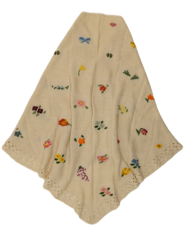 Vintage Damen Handgestrickter Schal One Size Off White Floral Boho