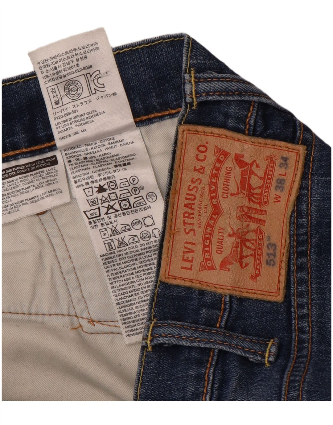 Levi's Herren 513 Slim Straight Jeans W38 L31 Blaue Baumwolle