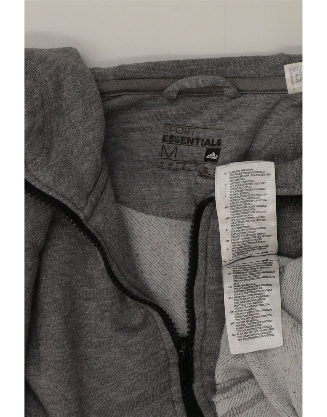 Adidas Herren-Kapuzenpullover mit Reißverschluss, mittelgraue Baumwolle