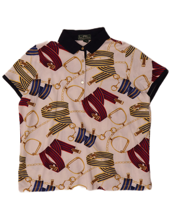 Ralph Lauren Damen Riding Abstract Pattern Poloshirt 2XL Weiße Baumwolle