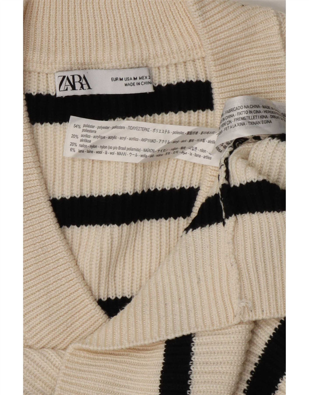 Zara Damen Weste Tank Top UK 14 Medium Off White Gestreiftes Polyester