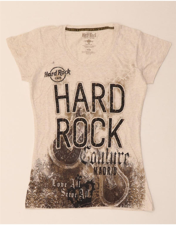 Hard Rock Cafe Damen Madrid Graphic T-Shirt Top UK 12 Mittelbeige meliert
