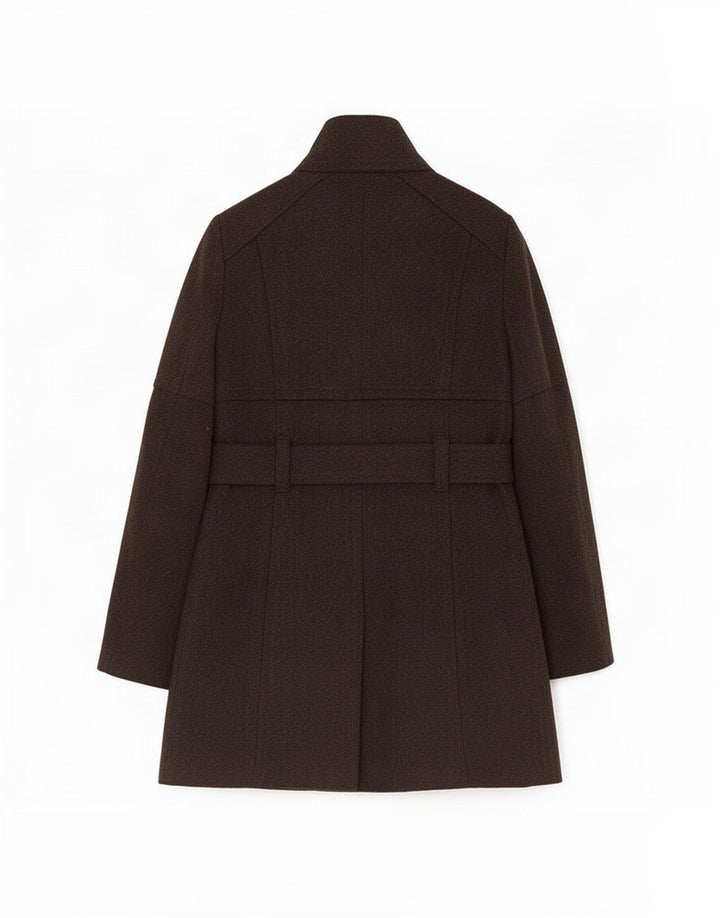 Benetton Damen Mantel IT 42 Mittelbraune Wolle mit Fischgrätenmuster